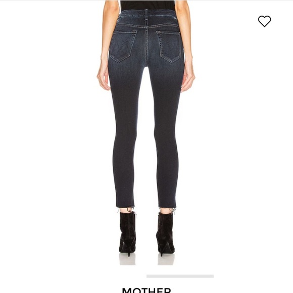 MOTHER HIGH WAISTED LOOKER ANKLE FRAY IN LAST CALL DARK WASH HI RISE STRETCH DNM - Picture 4 of 16